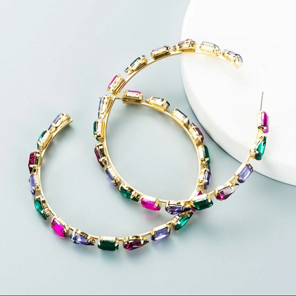 Rhinestone Hoops Multi-color Nickel Free - Picture 7 of 11